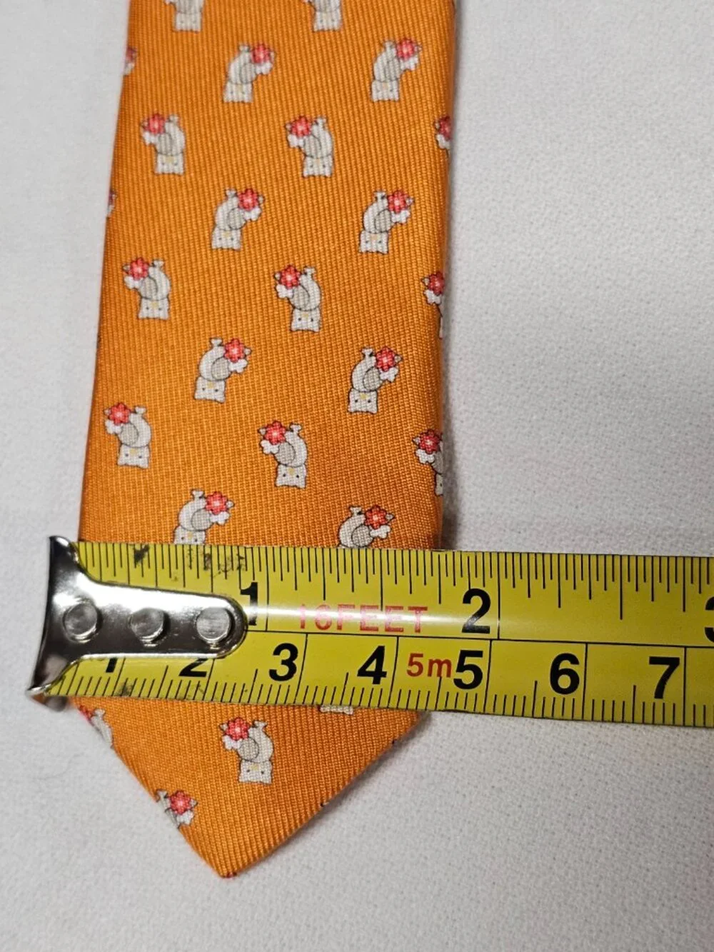 Salvatore Ferragamo Owl Print Men's Silk Tie Orange Background
